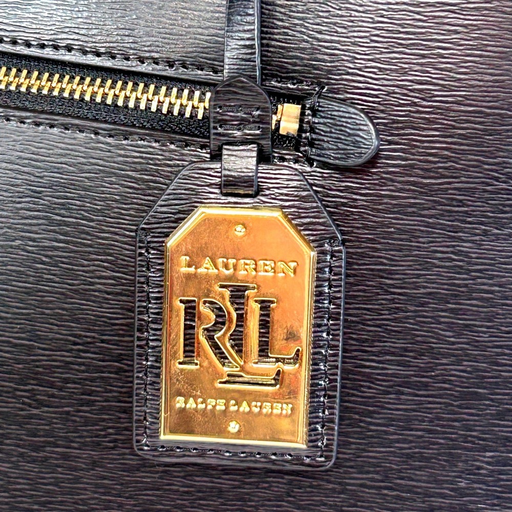 Lauren Ralph Lauren Saffiano Newbury Sabine Satchel Black Leather Gold Hardware - Picture 6 of 12